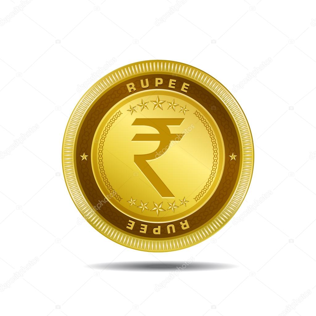 Indian Rupee Sign Golden Coin Vector
