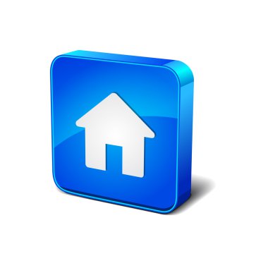 ev 3d mavi yuvarlak köşeli dikdörtgen vektör simge düğmesini