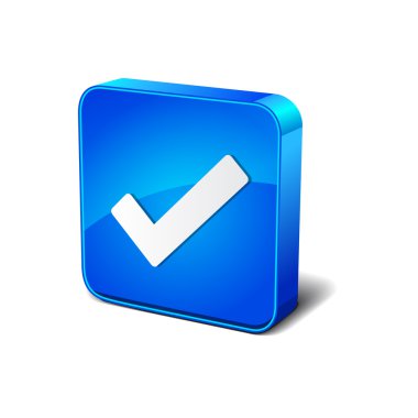 tasto icona di tick mark 3d vettoriale rettangolare arrotondata blu