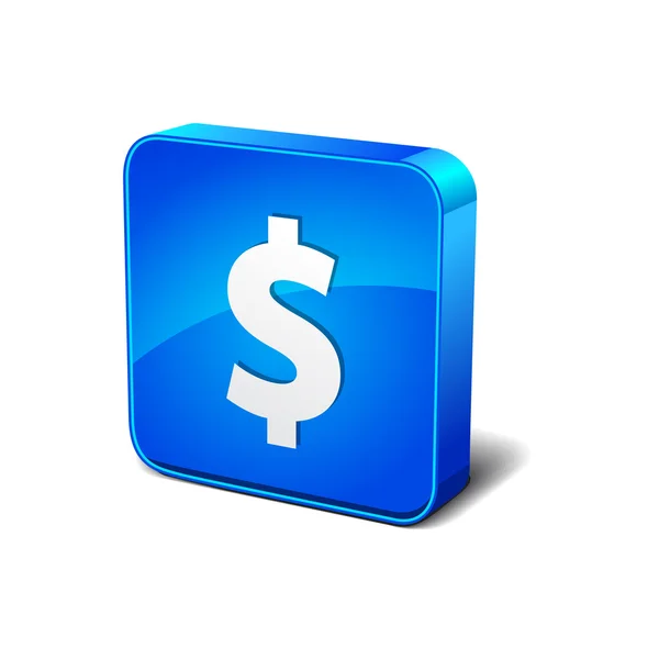 Dollar signe de devise 3d bleu arrondi rectangulaire vectoriel icône bouton — Image vectorielle