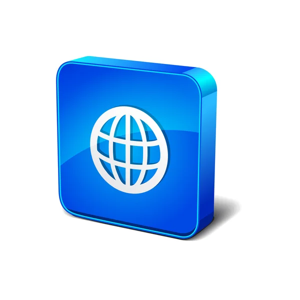 Mundo 3d azul redondeado rectangular icono botón — Vector de stock