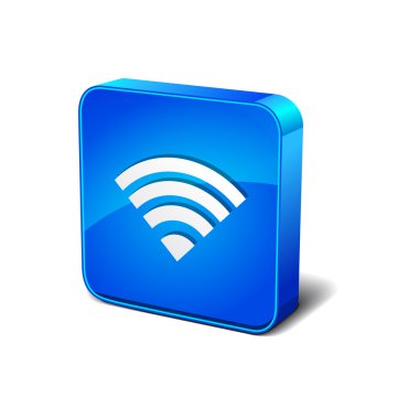 WiFi 3d yuvarlak köşe mavi vektör simgesi düğmesini