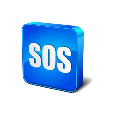 sos 3d yuvarlak köşe mavi vektör simgesi düğmesini