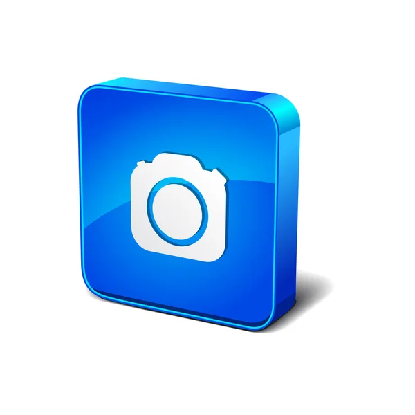 Camera 3D-ronde hoek blauwe vector pictogram knop — Stockvector