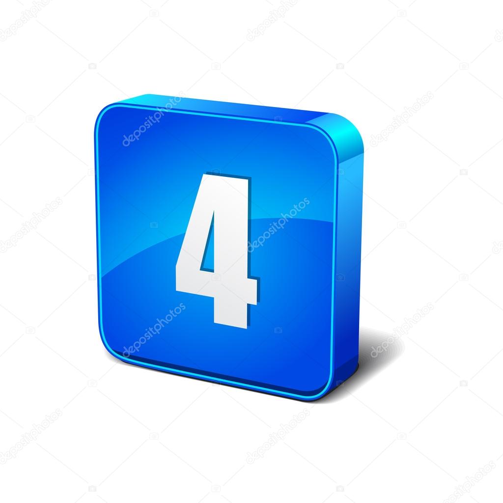 4 Number 3d Round Corner Blue Vector Icon Button