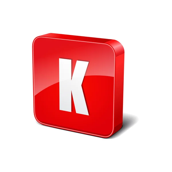 K lettera 3d arrotondato angolo rosso vettoriale icona pulsante — Vettoriale Stock