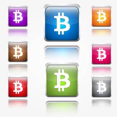 bitcoin yuvarlak köşe parlak vektör web simge düğmesini ayarlamak