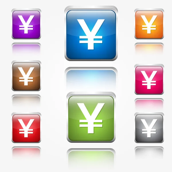 Ensemble de boutons d'icône de Web de vecteur brillant de coin rond de yen — Image vectorielle