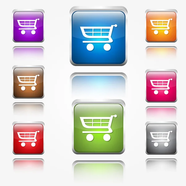 Carrinho de Compras Round Corner Vector Web Icon Button Set — Vetor de Stock