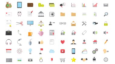 telefon web Internet düz Icon set