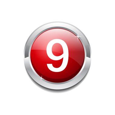 9 numaralı dairesel vektör kırmızı web simgesi düğmesini