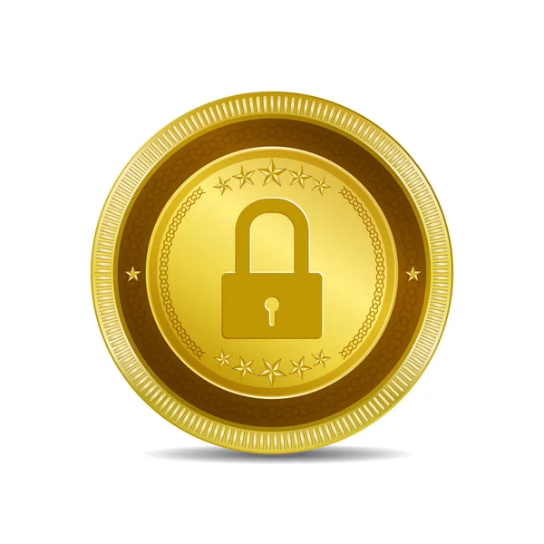 Icona con pulsante web vettoriale oro circolare protetto — Vettoriale Stock