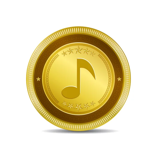 Muzyka Uwaga wektor okrągły złoty web ikona guzik — Wektor stockowy