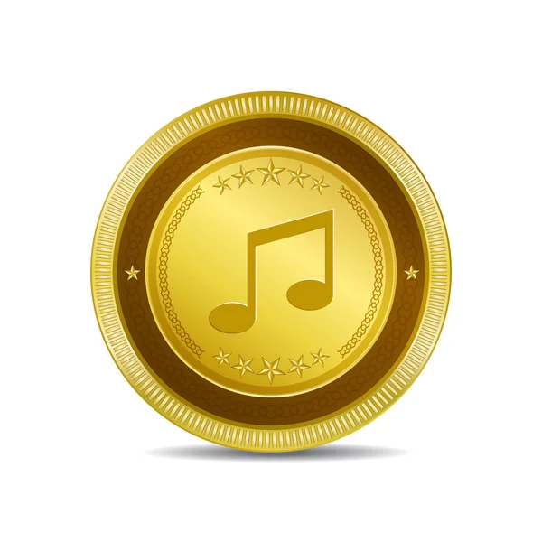 Nota musical Vector circular Gold Web Botón icono — Vector de stock