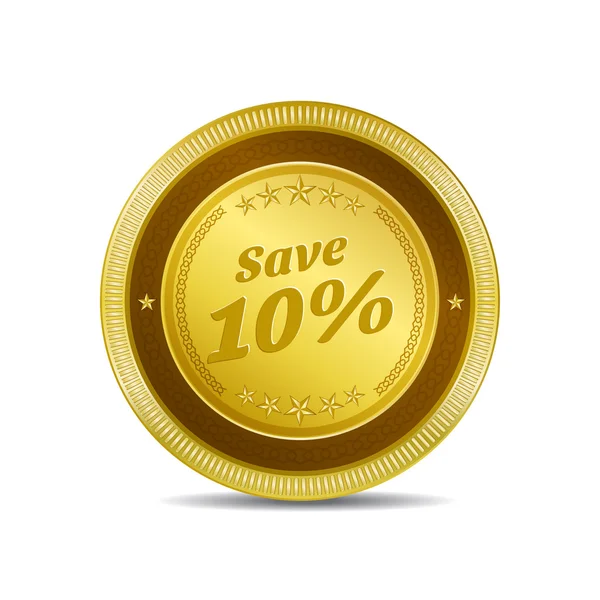 Save 10 Percent Glossy Shiny Circular Vector Button — Stock Vector