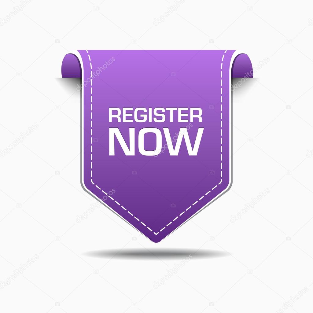 Register Now Purple Label Icon Vector Design