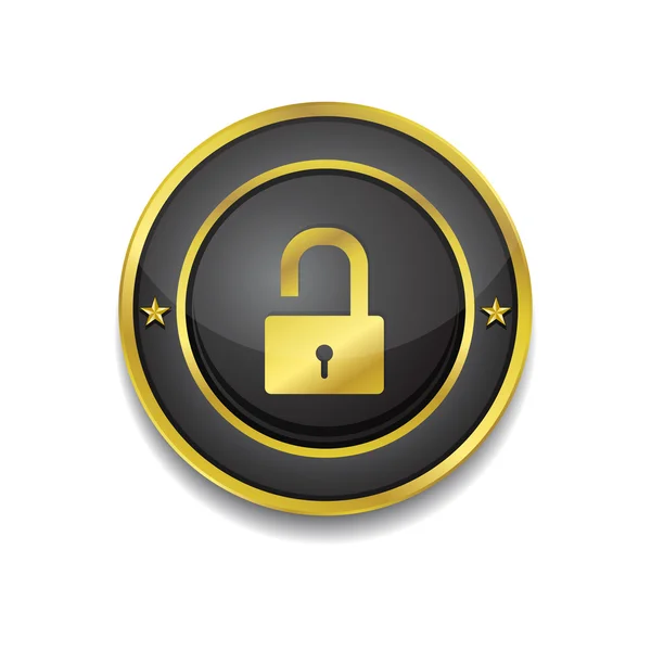 Unlock Circular Golden Black Vector Web Button Icon — Stock Vector