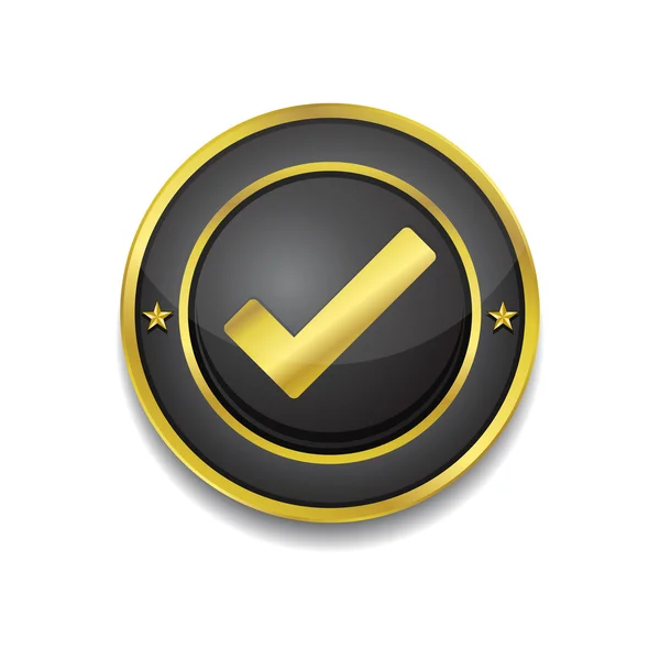 Marca de garrapata Circular Oro Negro Vector Web Botón icono — Vector de stock