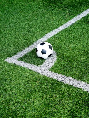 Köşe başında futbol topu ve futbol sahası, futbol sahası, arka plan dokusu