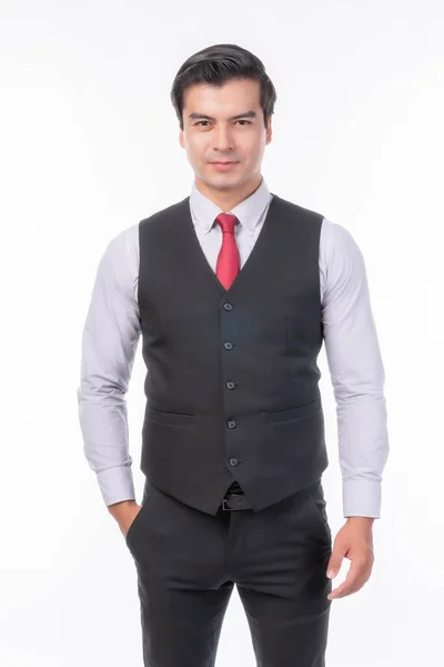 Portrait Working Asian Business Handsome Man Ware Suit Standing White — Stok fotoğraf
