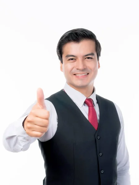 Portrait Working Asian Business Handsome Man Ware Suit Giving Thumb — Stok fotoğraf