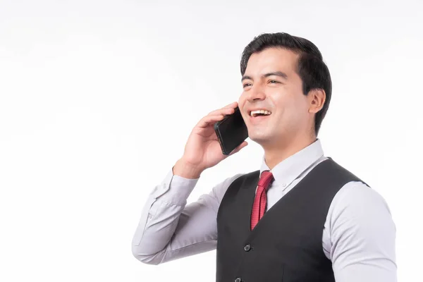 Lifestyle Asian Man Feel Happy Talking Smart Phone Isolated White — Stock Fotó