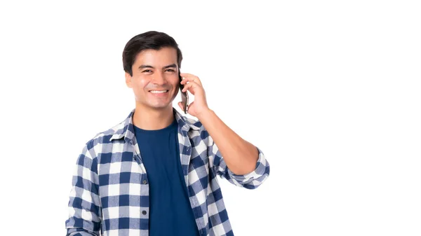 Lifestyle Asian Man Feel Happy Using Smart Phone Shopping Online — стоковое фото