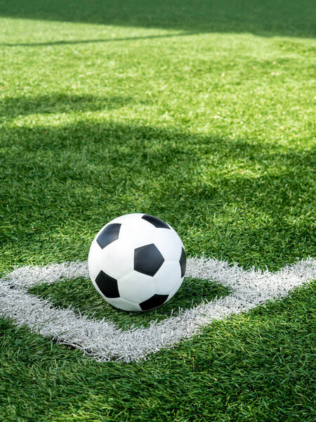 Football on Corner kick line of ball and a soccer field, football field, background texture
