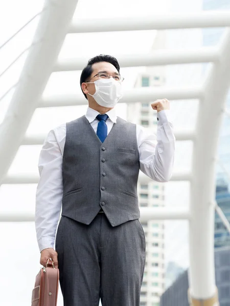 Portrait Asian Business Man Wearing Protective Face Mask Protection Quarantine — Stock Photo, Image