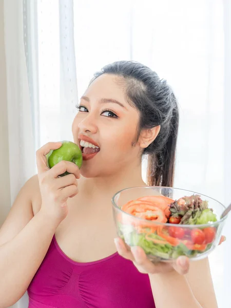 Overweight Asian Plump Female Fat Women Fat Girl Chubby Eating — Stock Photo, Image