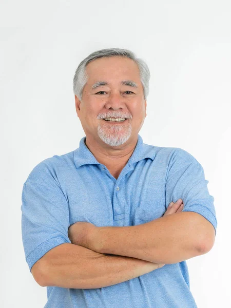 Retrato Asiático Homem Sênior Homem Velho Braços Cruzados Sentir Feliz — Fotografia de Stock