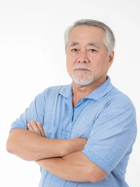 Porträtt Asiatisk Senior Man Gammal Man God Hälsa Isolerad Vit — Stockfoto