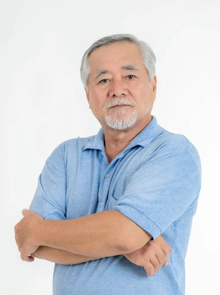 Retrato Hombre Mayor Asiático Anciano Buena Salud Aislado Sobre Fondo — Foto de Stock