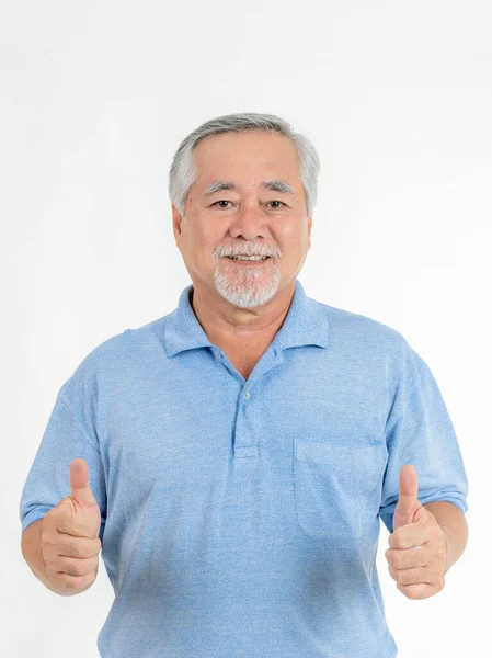 Asian Senior Man Old Man Giving Thumb Feel Happy Good — стоковое фото