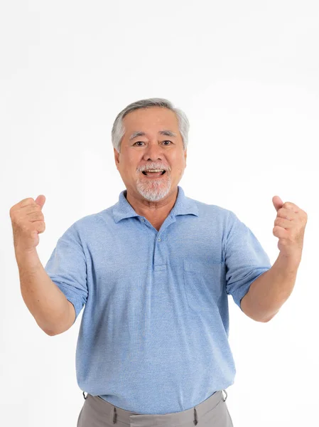 Retrato Hombre Mayor Siente Feliz Buena Salud Aislado Sobre Fondo —  Fotos de Stock