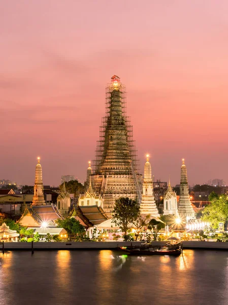 Bellissimo Tramonto Wat Arun Tempio Chao Phraya Fiume Paesaggio Bangkok — Foto Stock