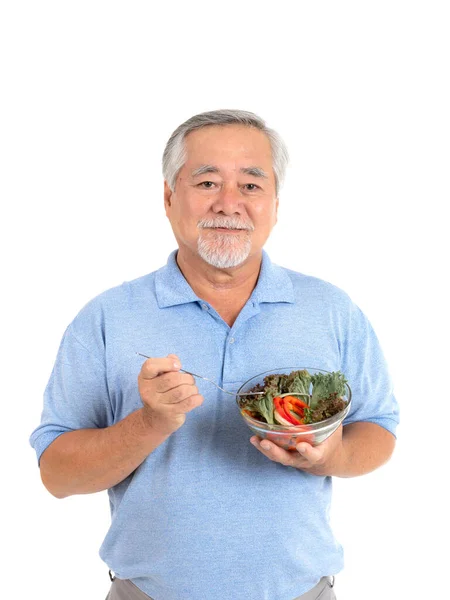 Lifestyle Senior Man Feel Happy Enjoy Eating Diet Food Fresh — Stock Photo, Image