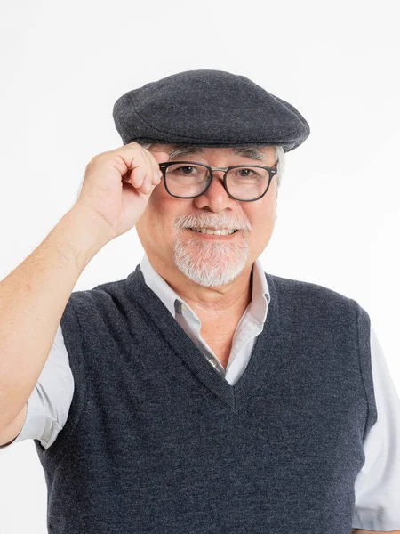 Retrato Hombre Mayor Asiático Anciano Buena Salud Aislado Sobre Fondo — Foto de Stock