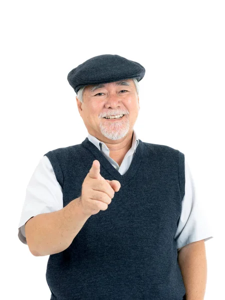 Portrait Senior Man Feel Happy Isolated White Background Lifestyle Senior — Stock Photo, Image
