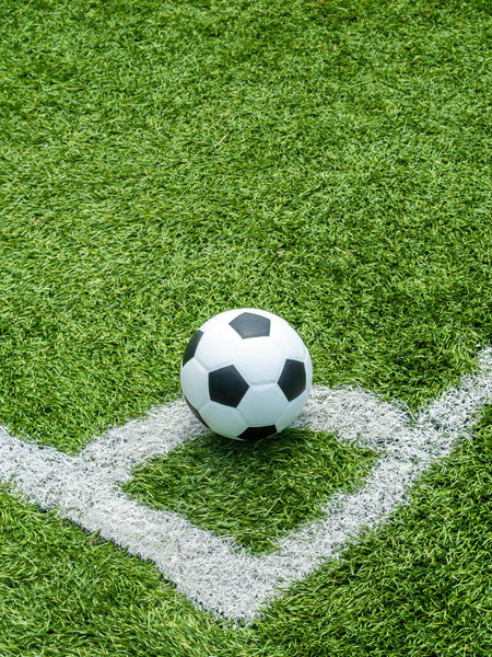 Football on Corner kick line of ball and a soccer field, football field, background texture
