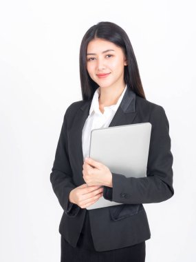 lifestyle business people holding laptop computer on office desk , business concept.
