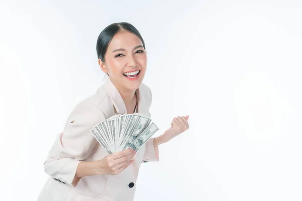 Successful Beautiful Asian Business Young Woman Fill Happy Holding Money — ストック写真