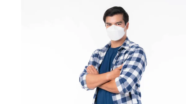 Stop Civid Asian Man Wearing Face Mask Protect Spread Covid — Stock Photo, Image