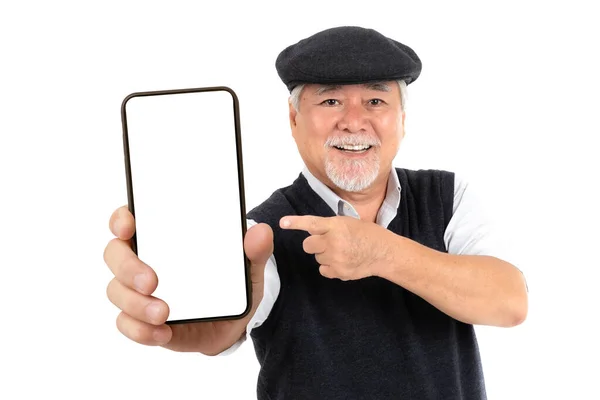 Asiatische Senior Geschäftsmann Alter Mann Mit Anzug Glücklich Zeigt Großes — Stockfoto