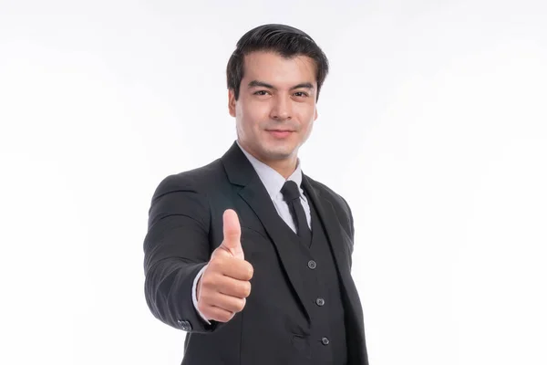 Portrait Working Asian Business Handsome Man Ware Suit Giving Thumb — Stock Fotó