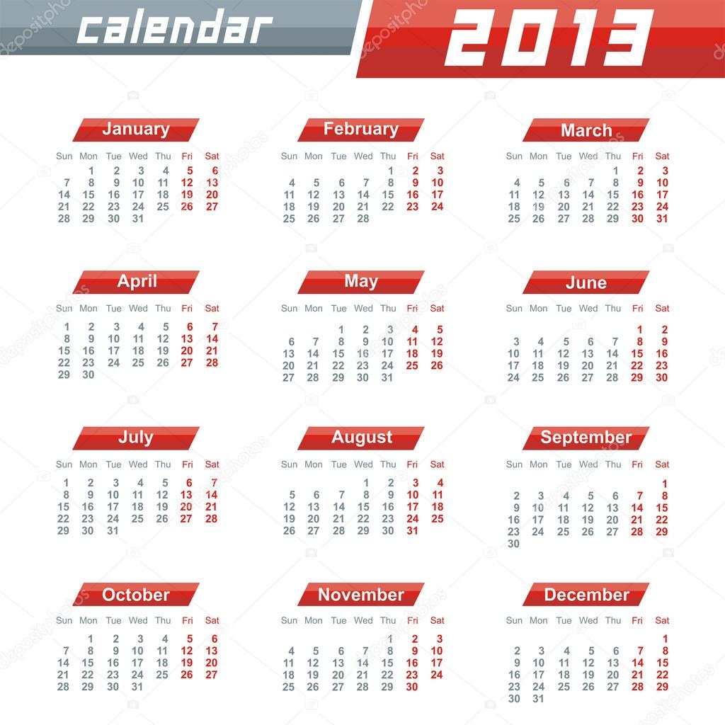 2013 Calendar. Vector Design.
