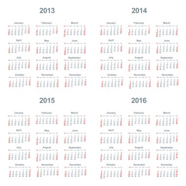 takvimi 2013, 2014-2015, 2016