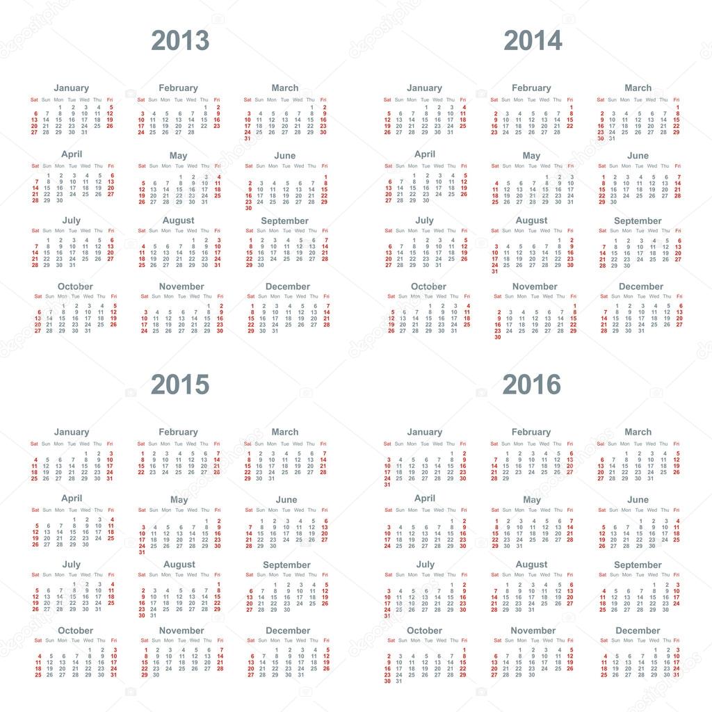 Calendar 2013, 2014, 2015, 2016