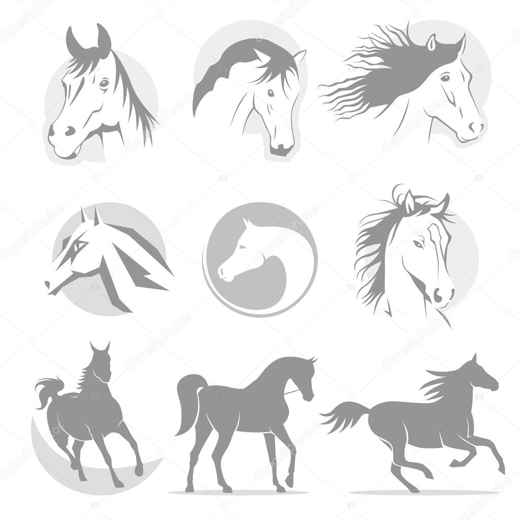 Set of logos with stylized horse