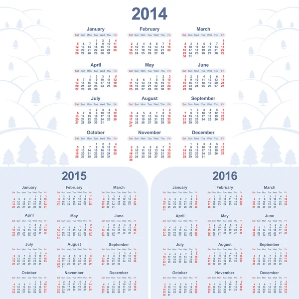 Calendario 2014,2015,2016 — Vector de stock